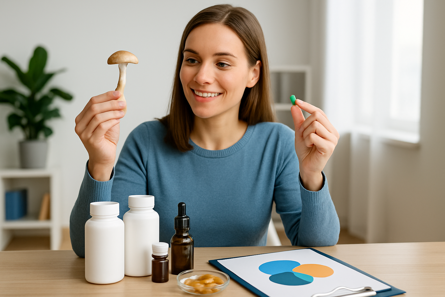 Verschiedene Supplements und Nootropika neben Microdosing-Protokoll und wissenschaftlichen Notizen