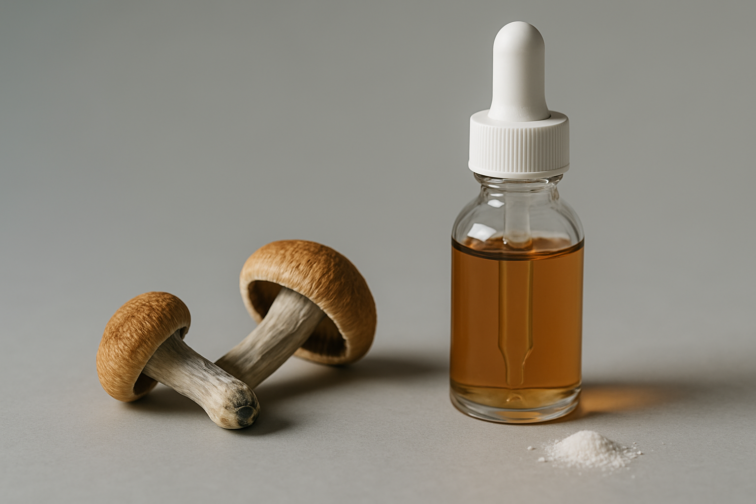 Präzisionswaage mit getrockneten Psilocybin-Pilzen und Dosierungs-Journal für Microdosing